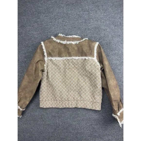 Miss Me Jacket Womens Small Beige Faux Suede Fringe Western Boho Button Short - Picture 7 of 7